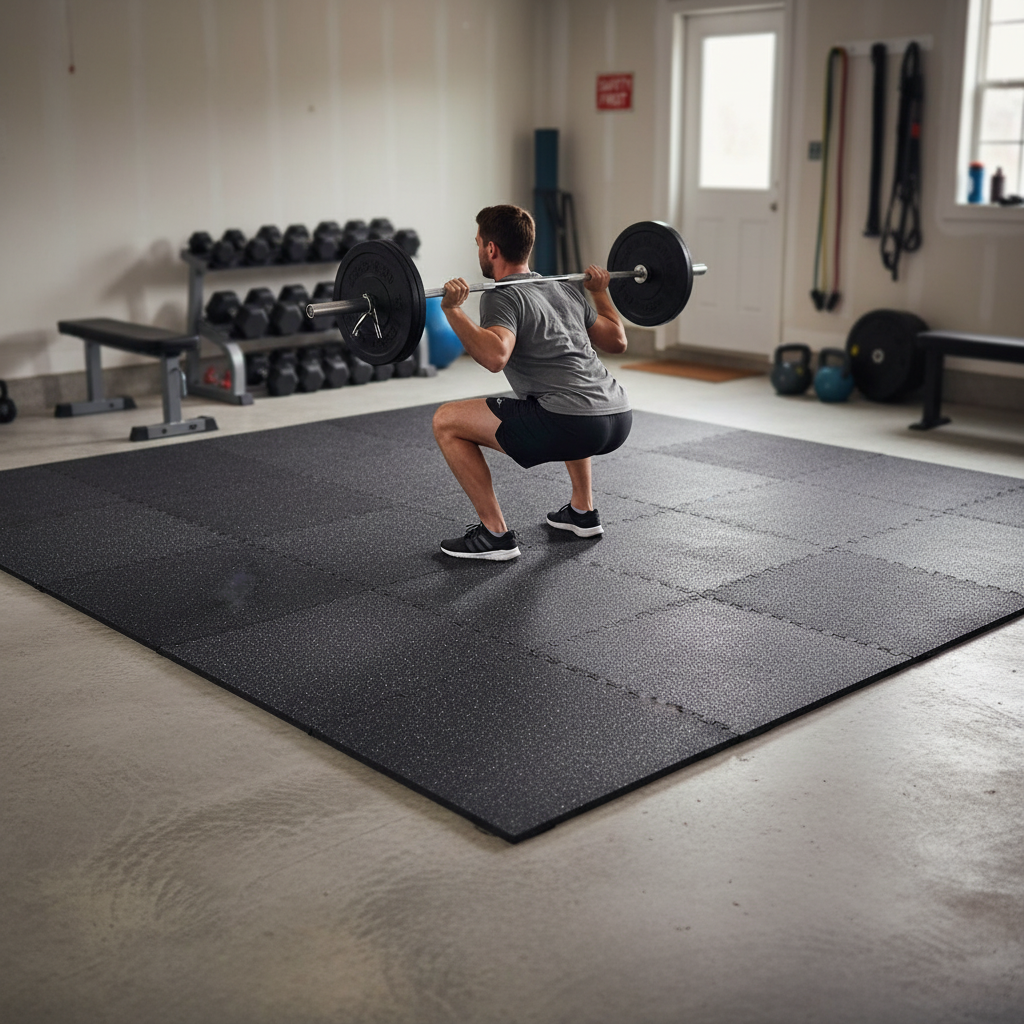 Premium Heavy Duty Gym Mats with Self-Locking Feature, Light Grey Flecks - Durable Rubber Tiles for Professional Training Areas