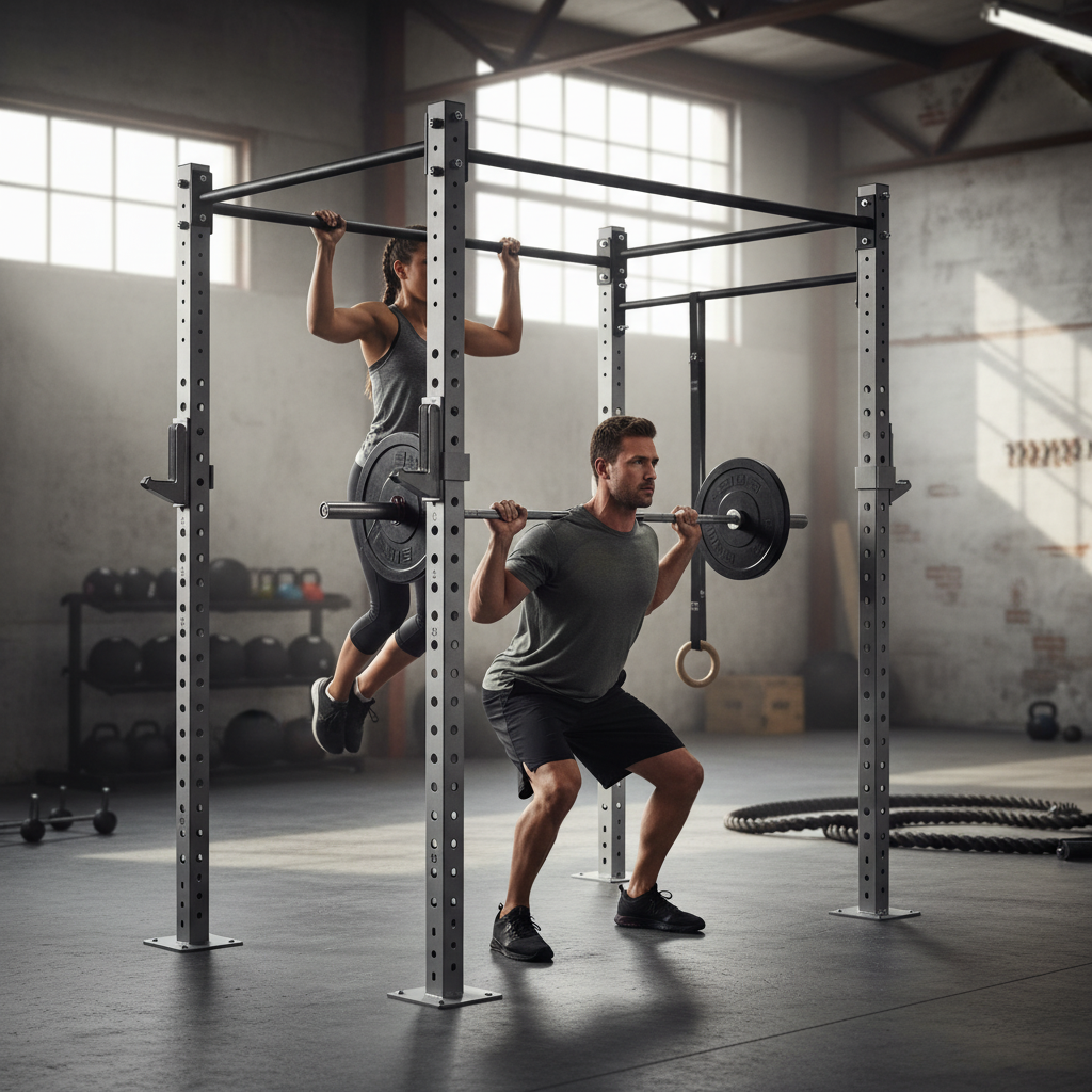 Premium Modular Stainless Steel Gym Rigs - Customizable Freestanding Design with Multiple Squat Bays and Attachments