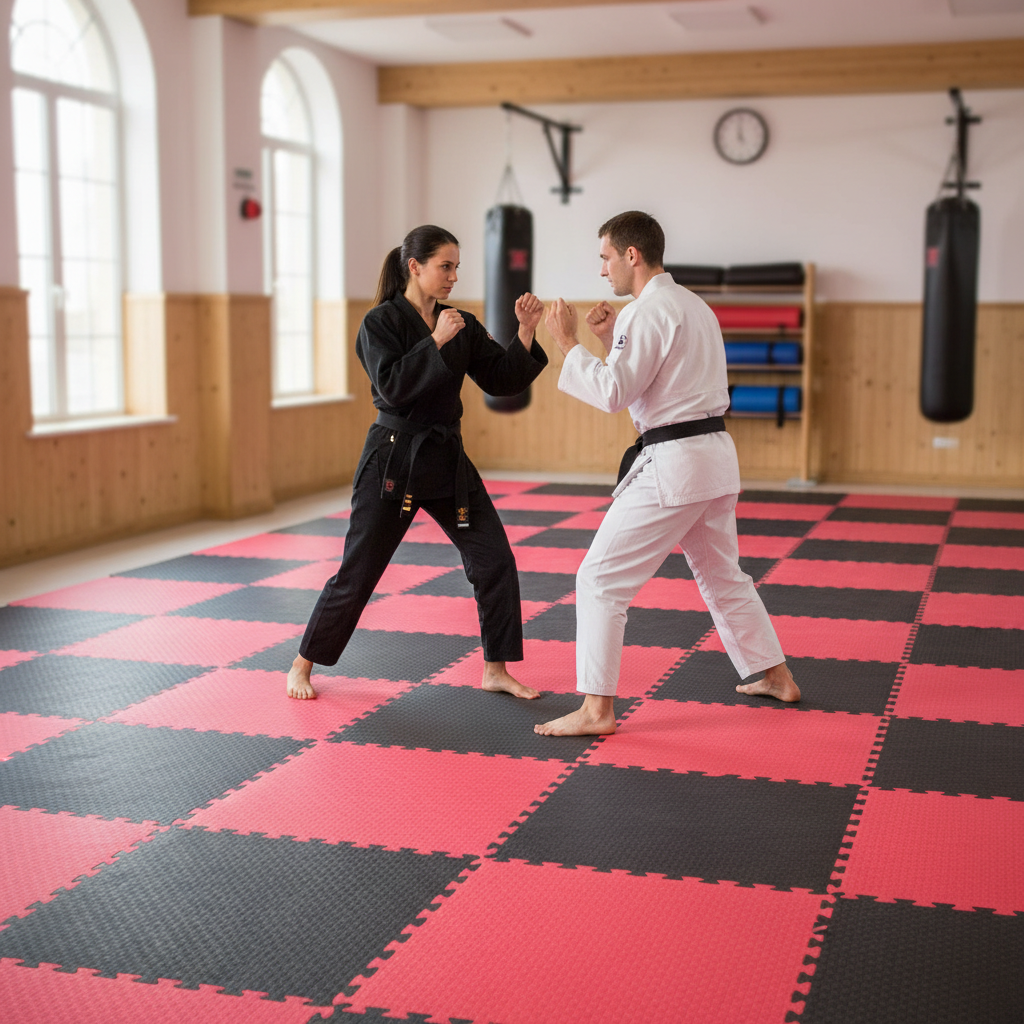 Premium Heavy Duty Reversible 20mm Jigsaw Mats - 1m x 1m Red and Black for Versatile Flooring Solutions
