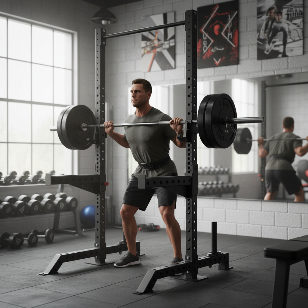 Premium Heavy Duty Squat Rack with Pull-Up Bar, Plate Storage, and Compact Design for Home Gym