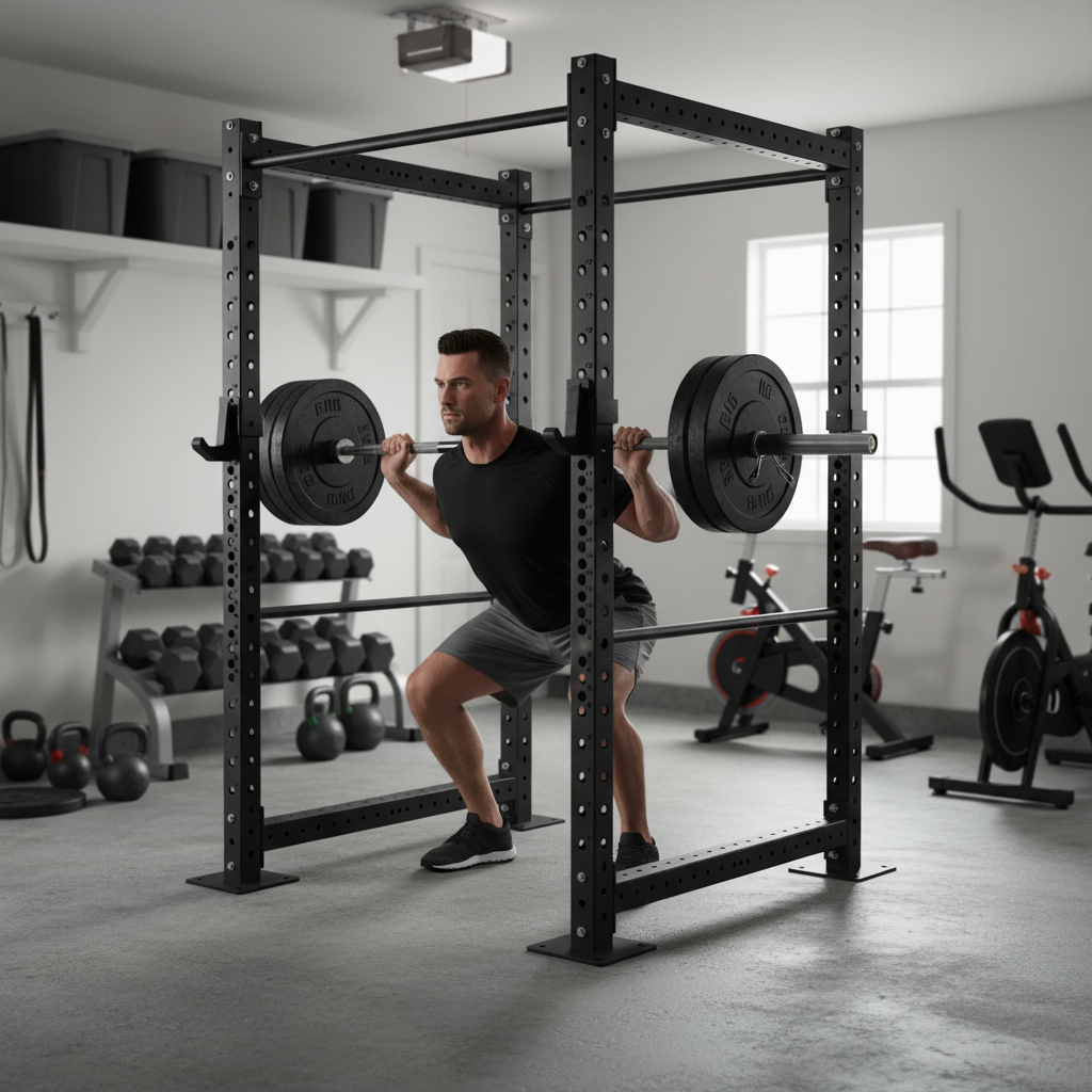 Premium Heavy Duty Garage Power Rack - 11 Gauge Steel, 210cm Height for Home Gym Space Optimization