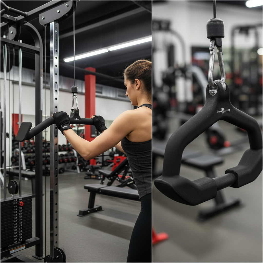 Premium Ergonomic Cable Attachment Set - 5 Rubber Coated Handles for Muscle Isolation and Grip Support