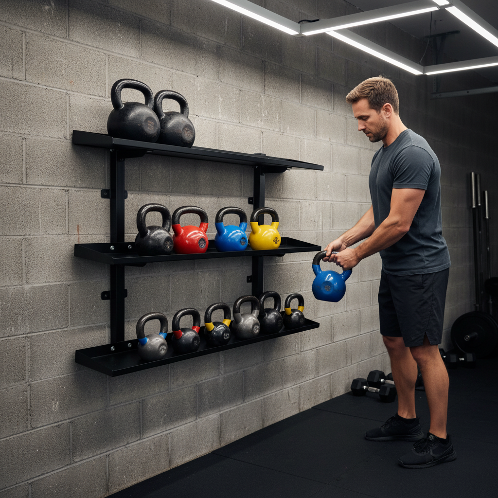 Heavy Duty Wall Mounted Kettlebell Rack - Durable Steel Design for Space-Saving Storage and Organization