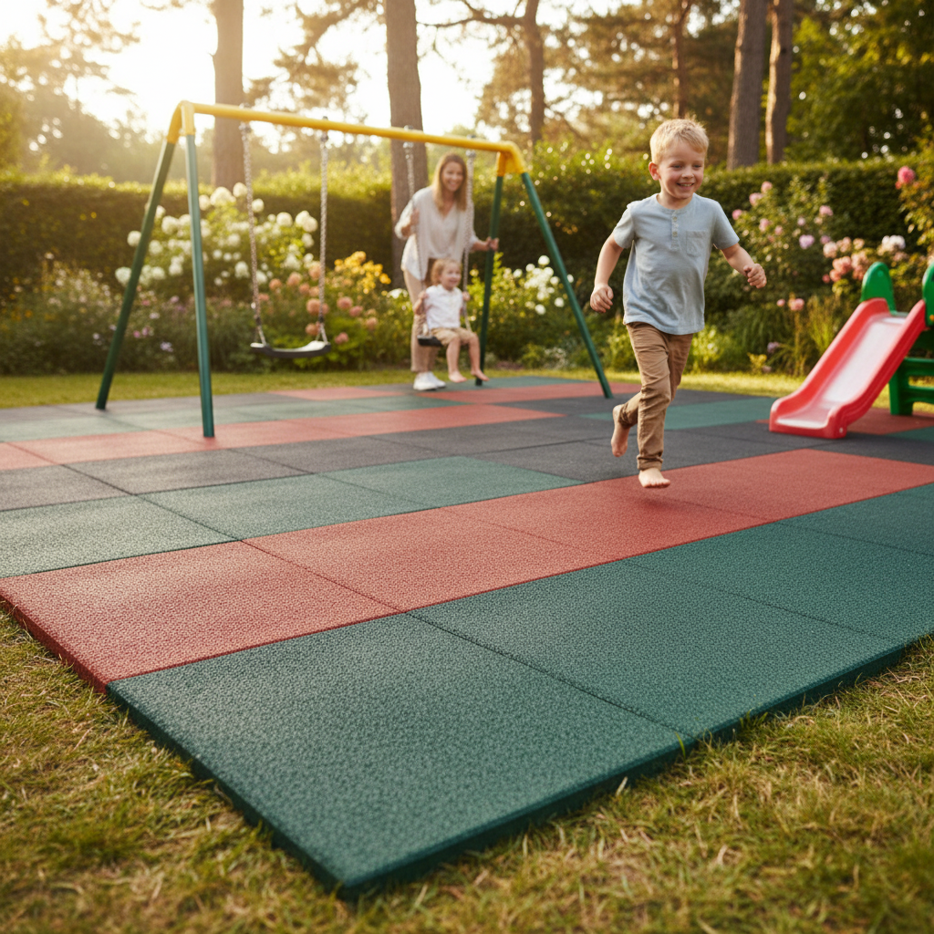 High-Performance 50cm x 50cm Heavy Duty Impact Absorption Mats for Indoor and Outdoor Use in Black, Green, and Red