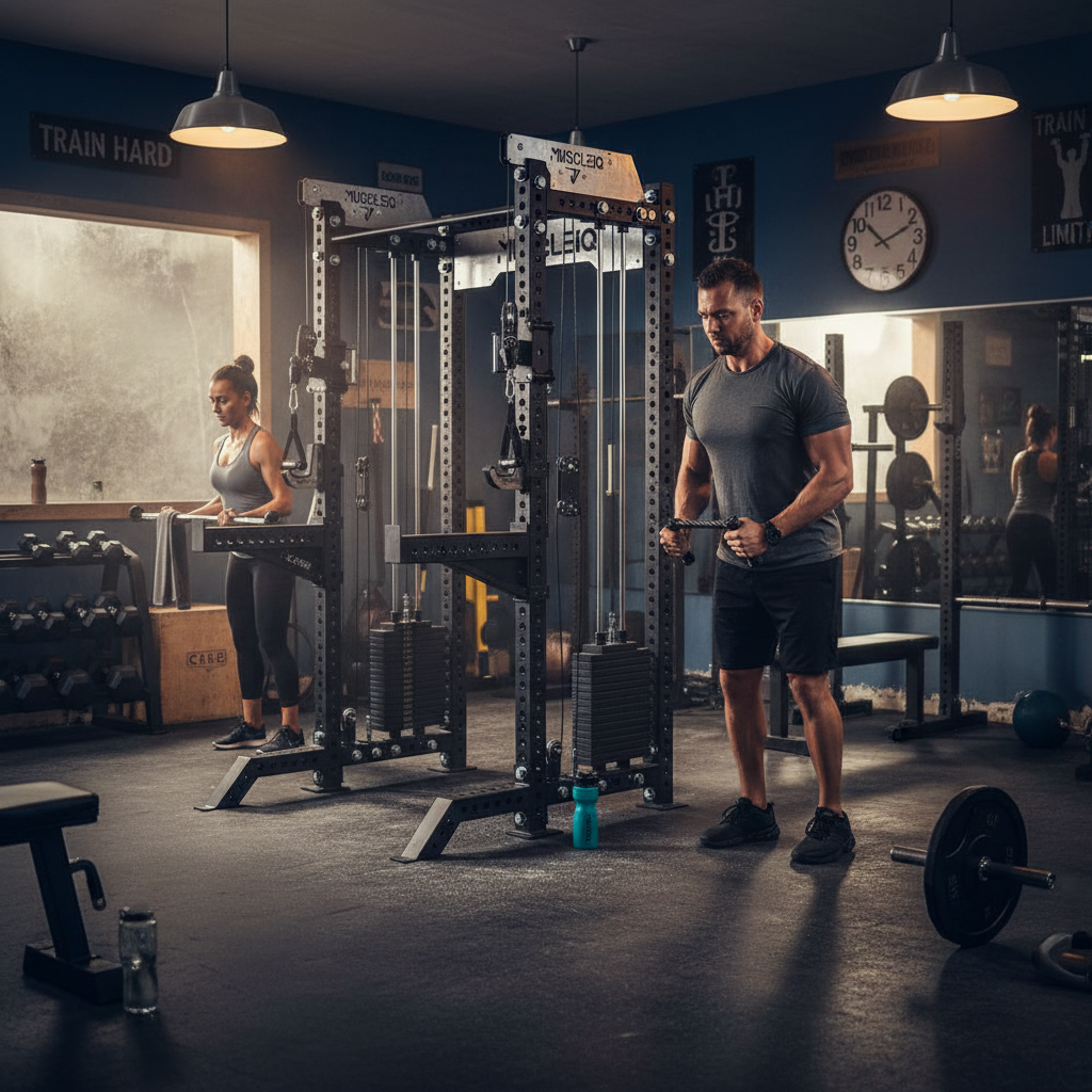 Premium Multi-Functional Power Rack with Smith Machine, Adjustable Cables, and Customizable Weight Stacks for Home and Commercial Gym Use