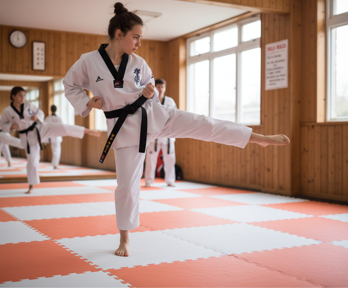 Premium 20mm Thick High-Performance Jigsaw Mat for Taekwondo and Boxing - Waterproof EVA Foam, Reversible Orange/White, 1m x 1m