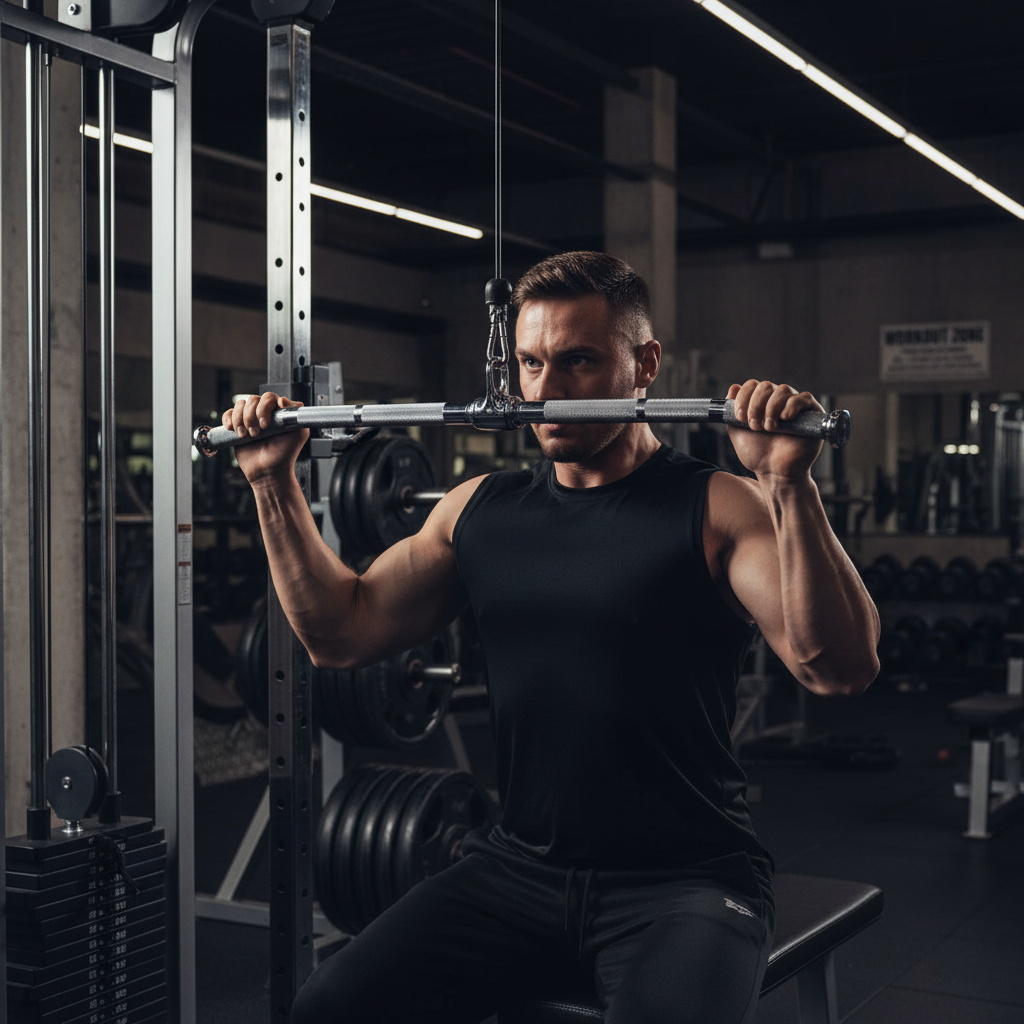 Heavy Duty 60cm Lat Pulldown Bar with Knurled Grips - Premium Stainless Steel Construction for Optimal Performance