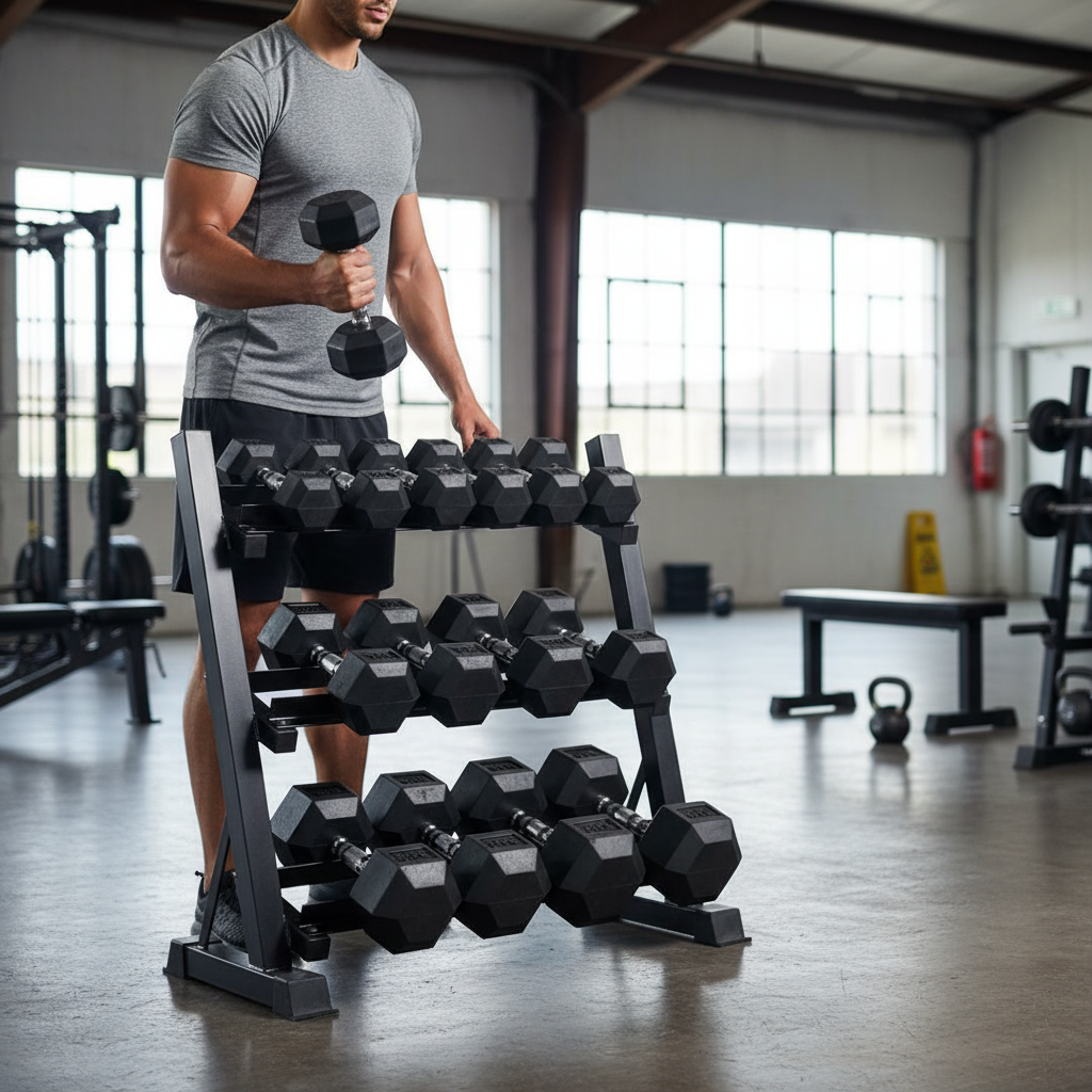 Premium Hex Dumbbell Set with Rack - 7 Pairs from 5kg to 25kg for Strength Training