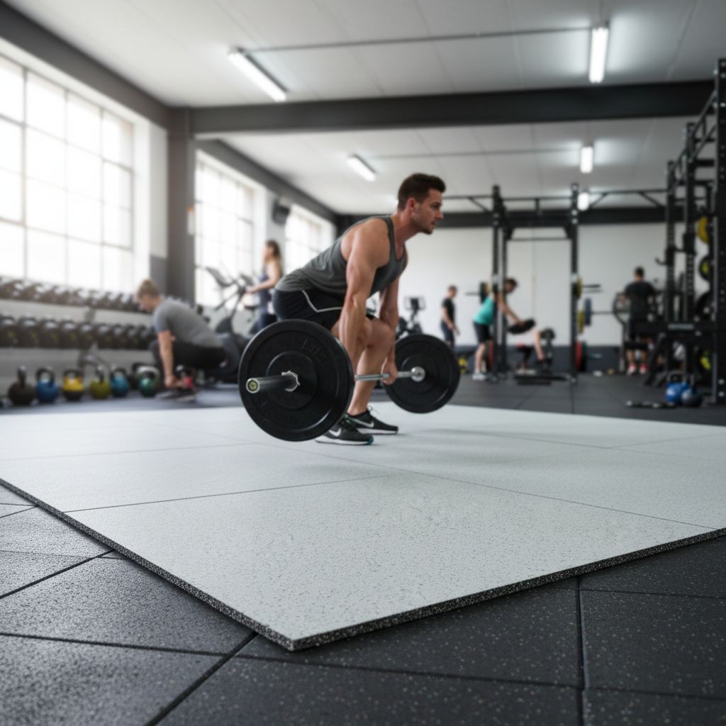 Premium Heavy Duty Snowflake Tile in Ultra Pale Grey - Self-Locking, 100% Recycled Rubber for Gym Flooring