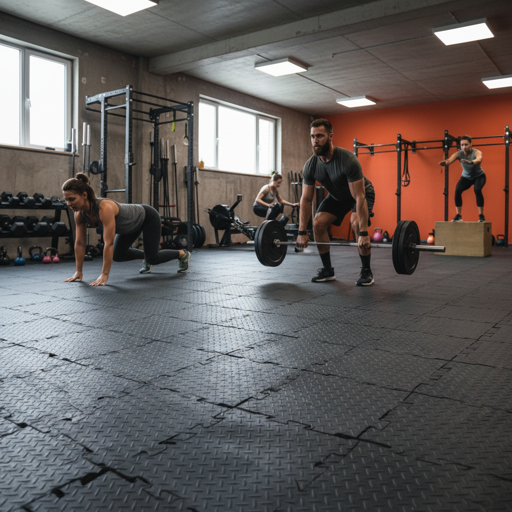 Premium Heavy Duty Solid Grey Garage Gym Flooring Set – 55m² of 20mm Rubber Tiles for Professional Training Spaces