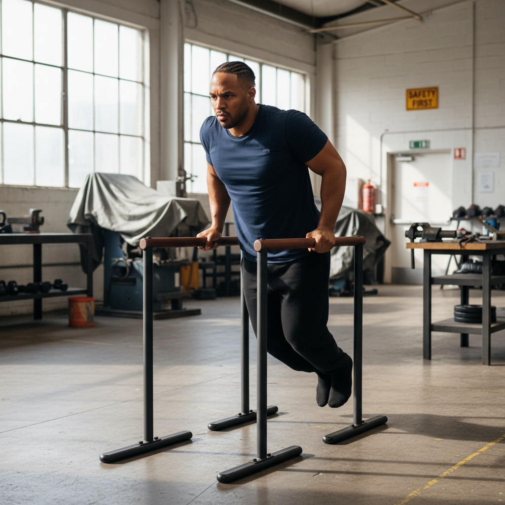 Premium Heavy Duty Dip Bars with Wooden Handles – 72cm Wide Beech Wood and Steel Construction for Comfortable Bodyweight Training