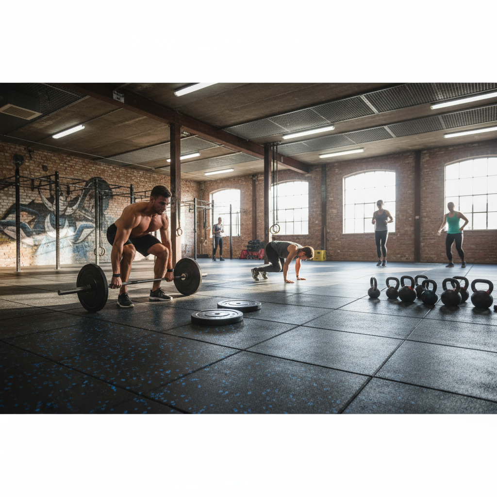 Premium Heavy Duty Gym Floor Mats 1m x 1m x 15mm - Durable Rubber with Blue Fleck Finish for Shock Absorption and Anti-Slip Safety