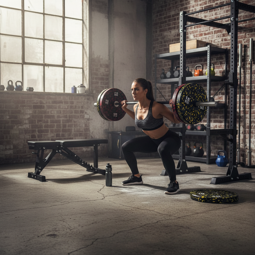 Professional 110kg Flecked Bumper Plates Set with High-Performance Black Cross Bar for Olympic Weightlifting