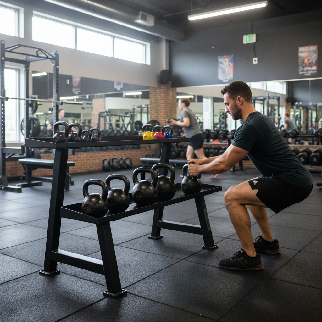 Heavy Duty 2 Tier Kettlebell Rack with Rubber Inlays for Secure Storage and Organization