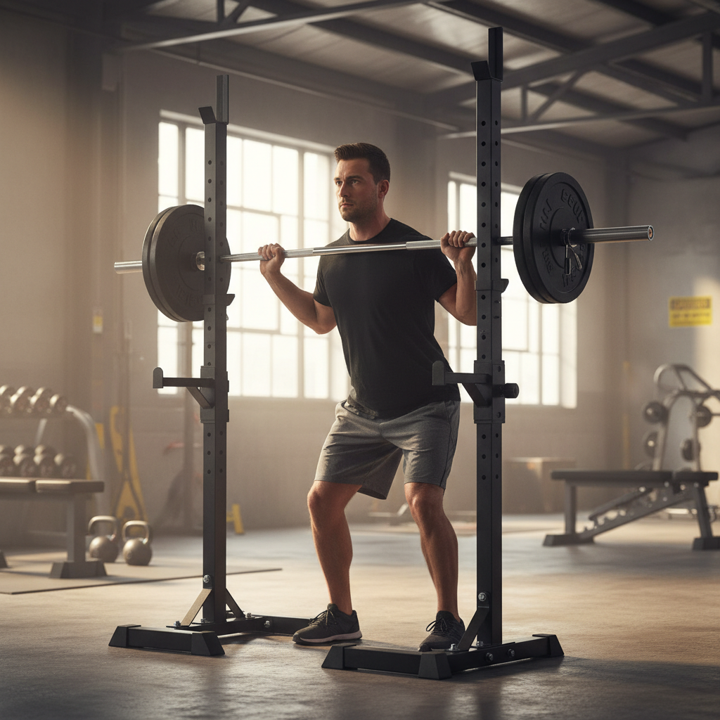 Heavy Duty Adjustable Squat Stand for Home Gym - Compact Design with 250kg Capacity and Adjustable Height from 110cm to 180cm