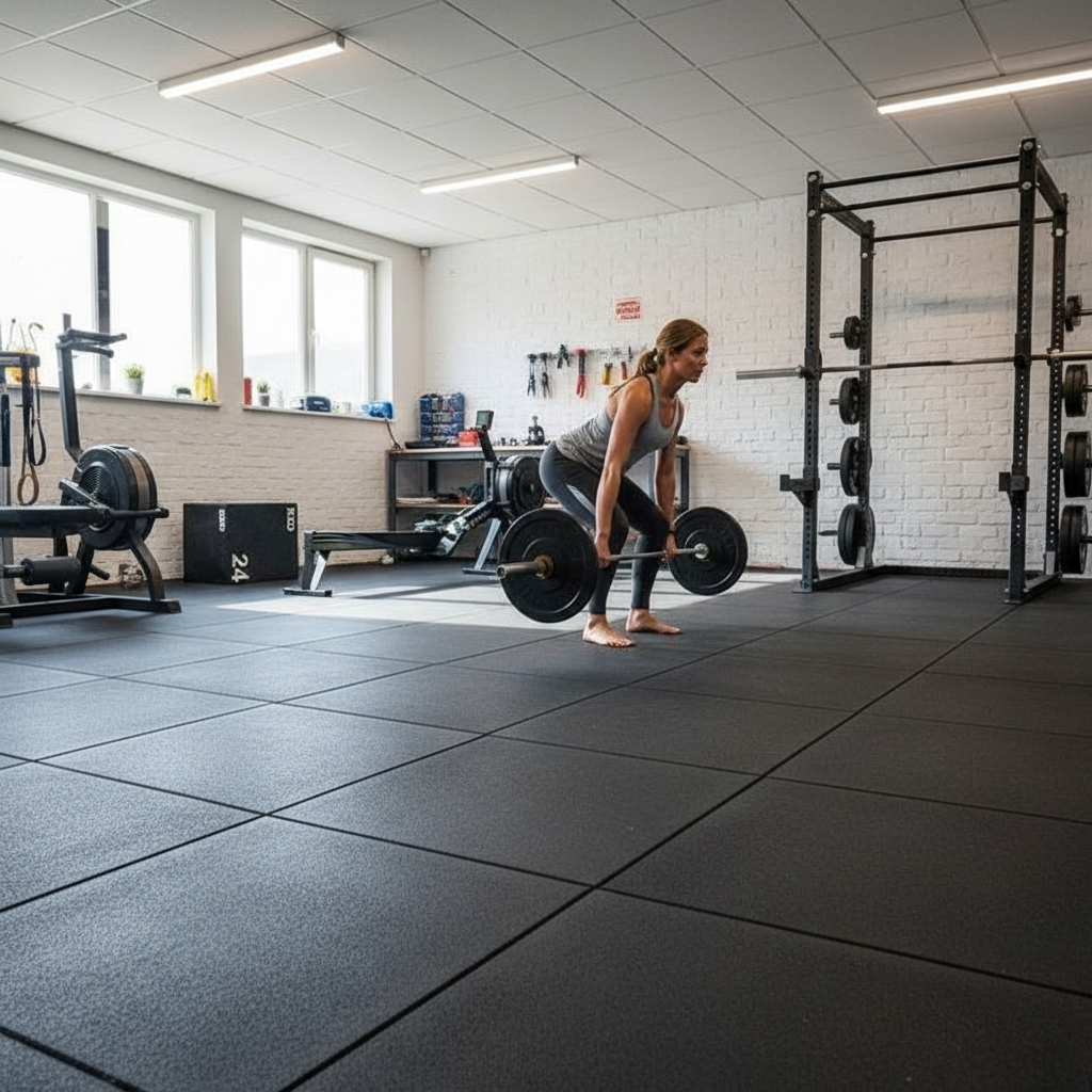Premium High-Performance Solid Grey Garage Gym Flooring Set – 36m² of 20mm Heavy Duty Tiles for Strength Training and Home Studios