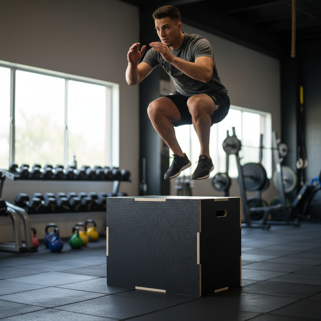 Premium Heavy Duty Hex-Grip Wood Plyo Box for Explosive Power Training – Three Heights and Reinforced Stability