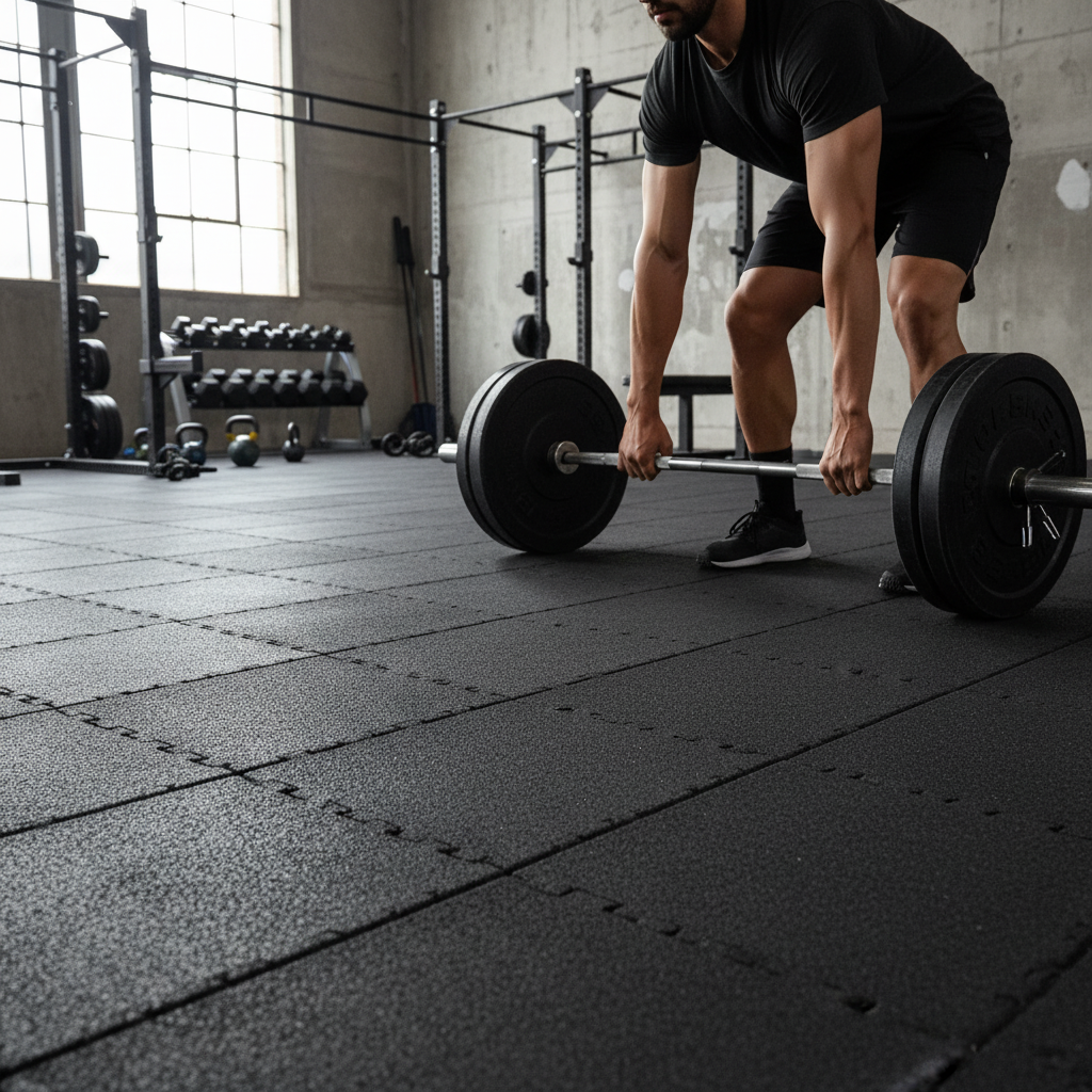 Premium 43mm Rubber Gym Flooring Mat 100cm x 100cm - Heavy Duty Anti-Shock Base for Powerlifting and Olympic Training