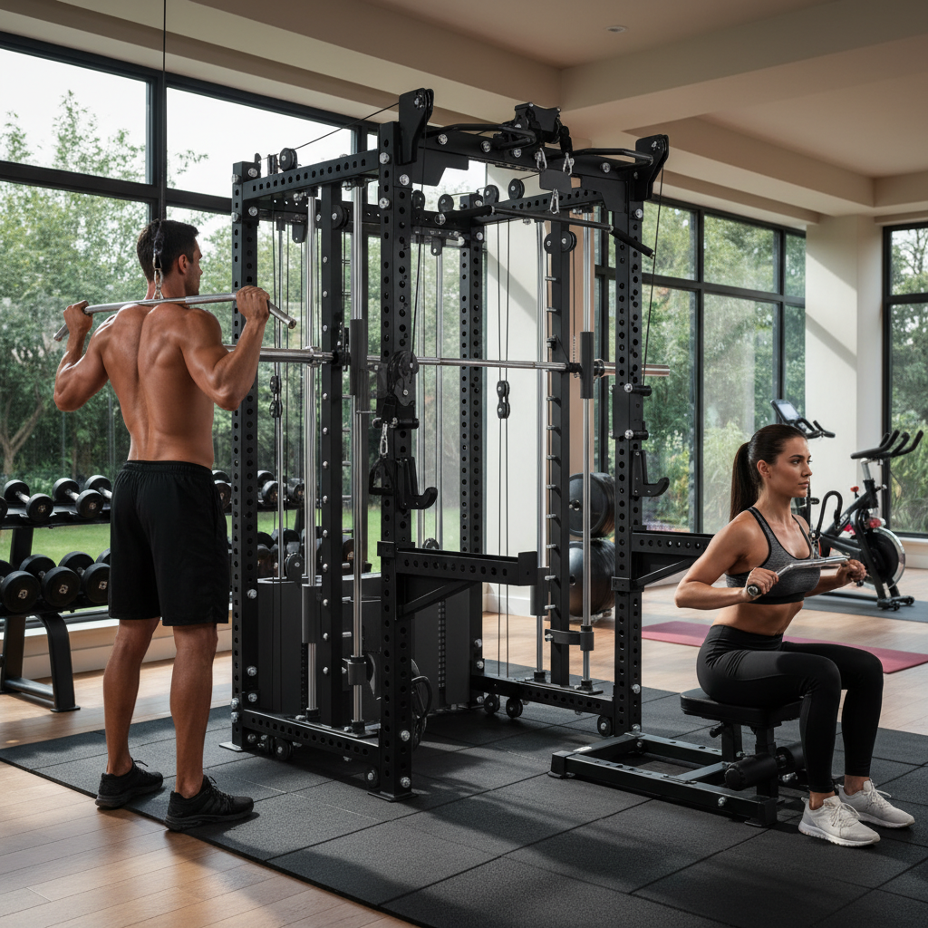 Professional Multi-Functional Power Rack with Lat Pulldown, Seated Row, and Smith Machine - Heavy Duty Strength Training Equipment