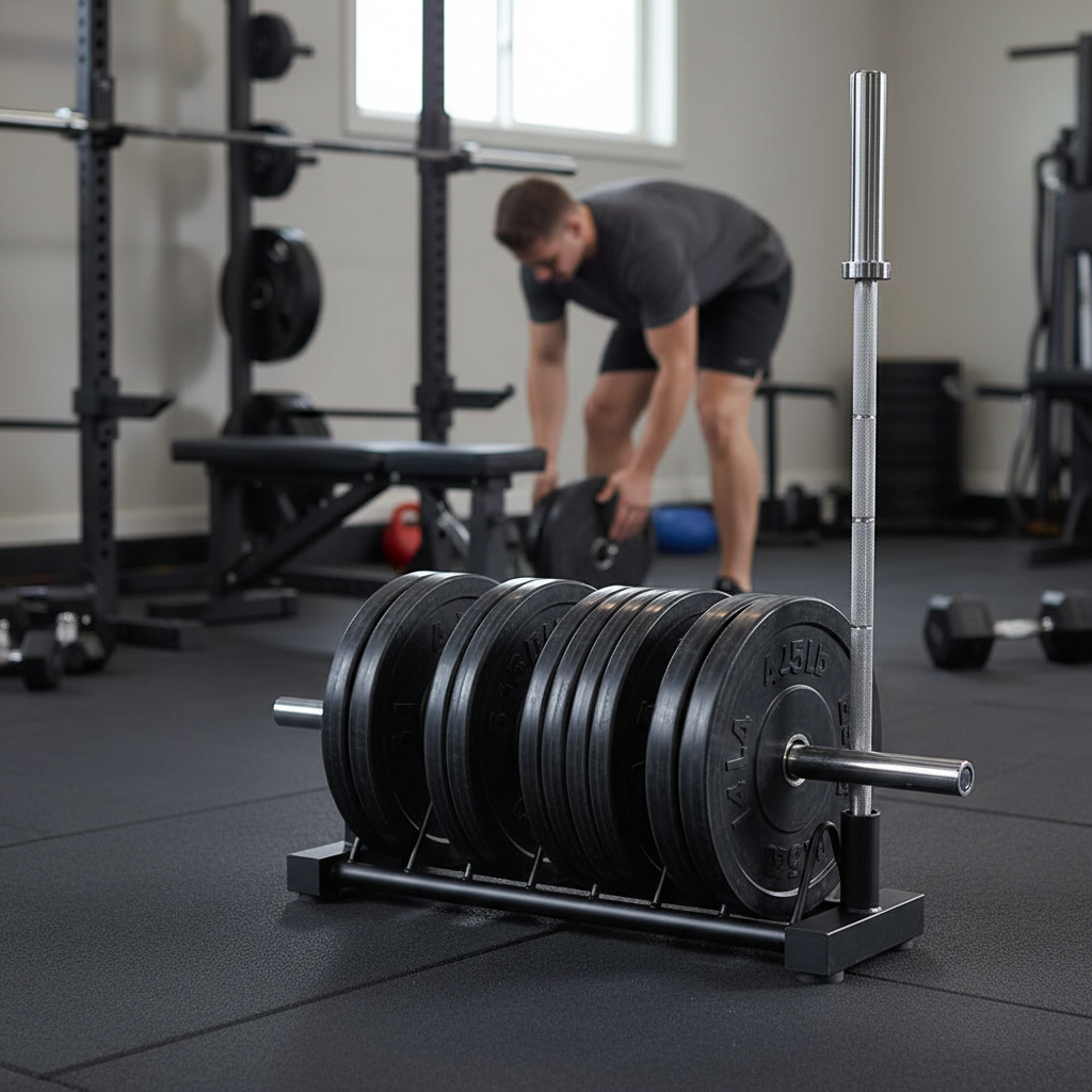 Premium Heavy Duty Horizontal Plate Rack and Barbell Stand for Efficient Weight Storage with Compact Design