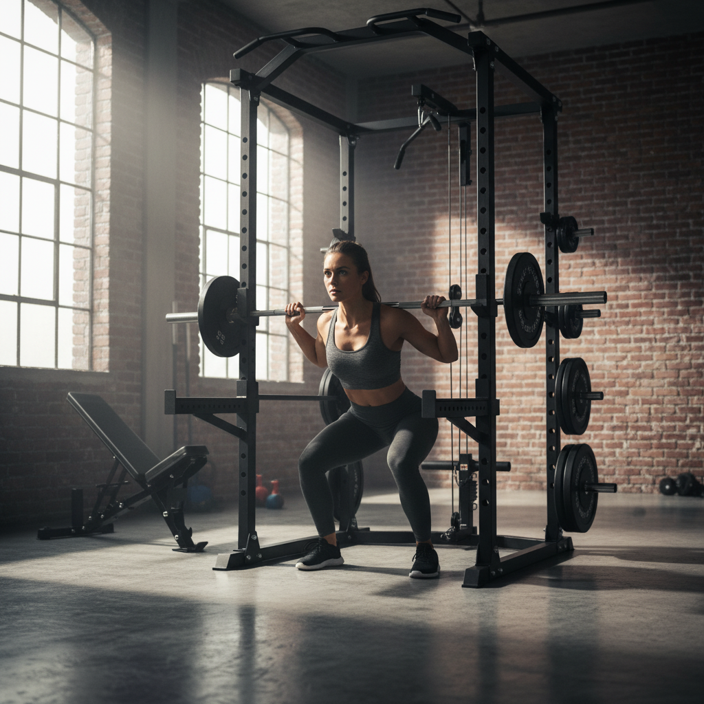 Premium 60kg Bumper Plate Set with Heavy Duty Cable Squat Rack & 7FT Barbell for Olympic Lifting