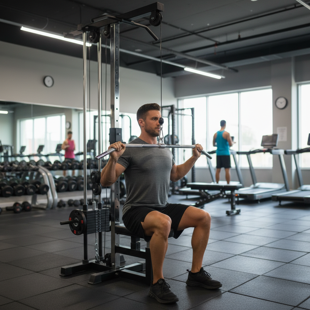 Premium Semi Commercial Lat Pulldown Machine for Back and Upper Body Training with Adjustable Thigh Pad and Dual Function Design