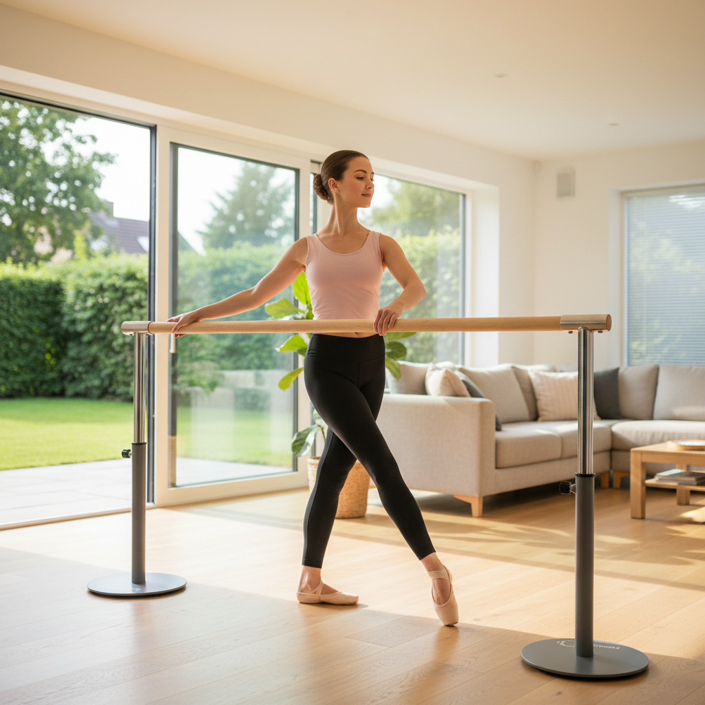 Professional Adjustable Freestanding Ballet Barre 175cm - Heavy Duty Steel with Beech Wood Finish for Dance Studios and Home Use
