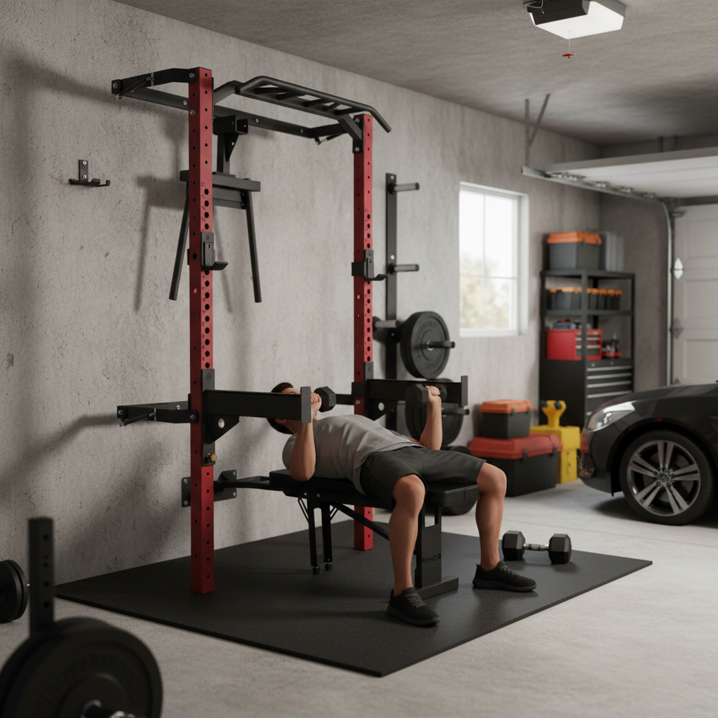 Professional Compact Gym Set with Folding Rack, Multi-Functional Strength Training Solution, Space-Saving Design for Small Areas