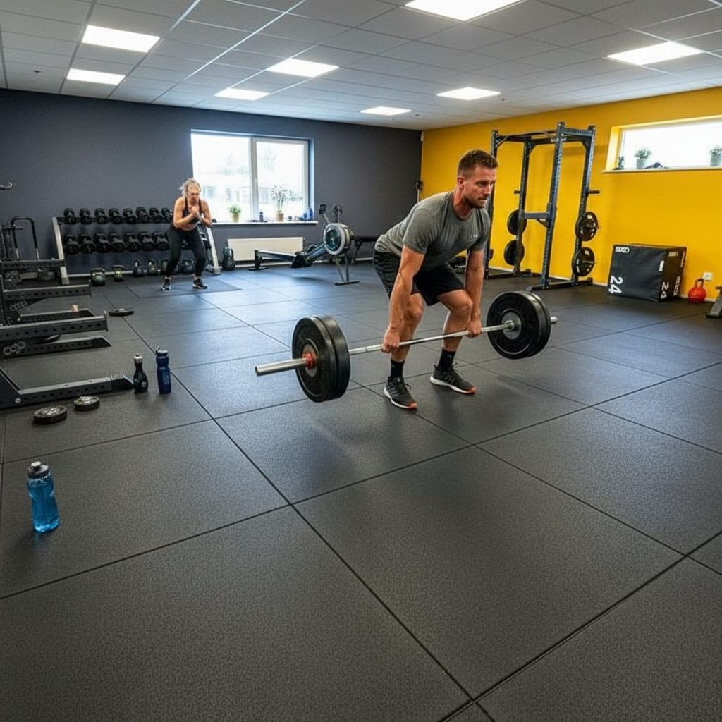 Premium High-Performance Solid Grey Garage Gym Flooring Set – 36m² of 20mm Heavy Duty Tiles for Strength Training and Home Studios