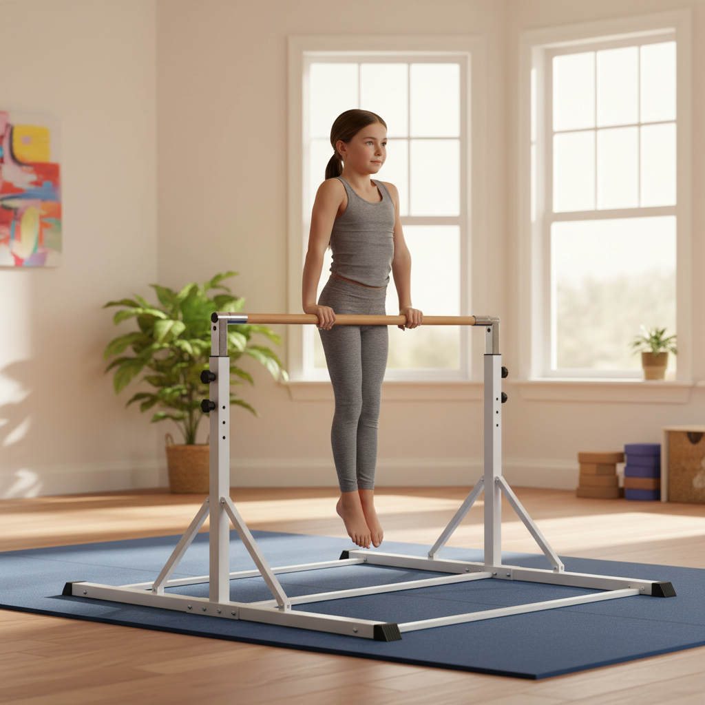 Premium Adjustable Folding Gymnastics Bar with Heavy Duty Frame and Fibreglass Bar for Home Training