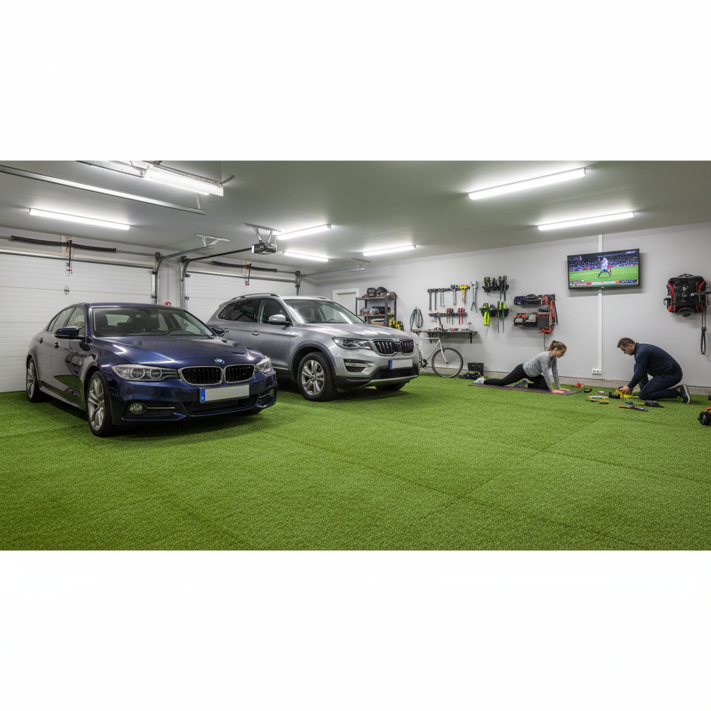 Premium Artificial Grass Rubber Floor Tiles - 36m2 Double Garage Package with Easy Installation and Safe Design