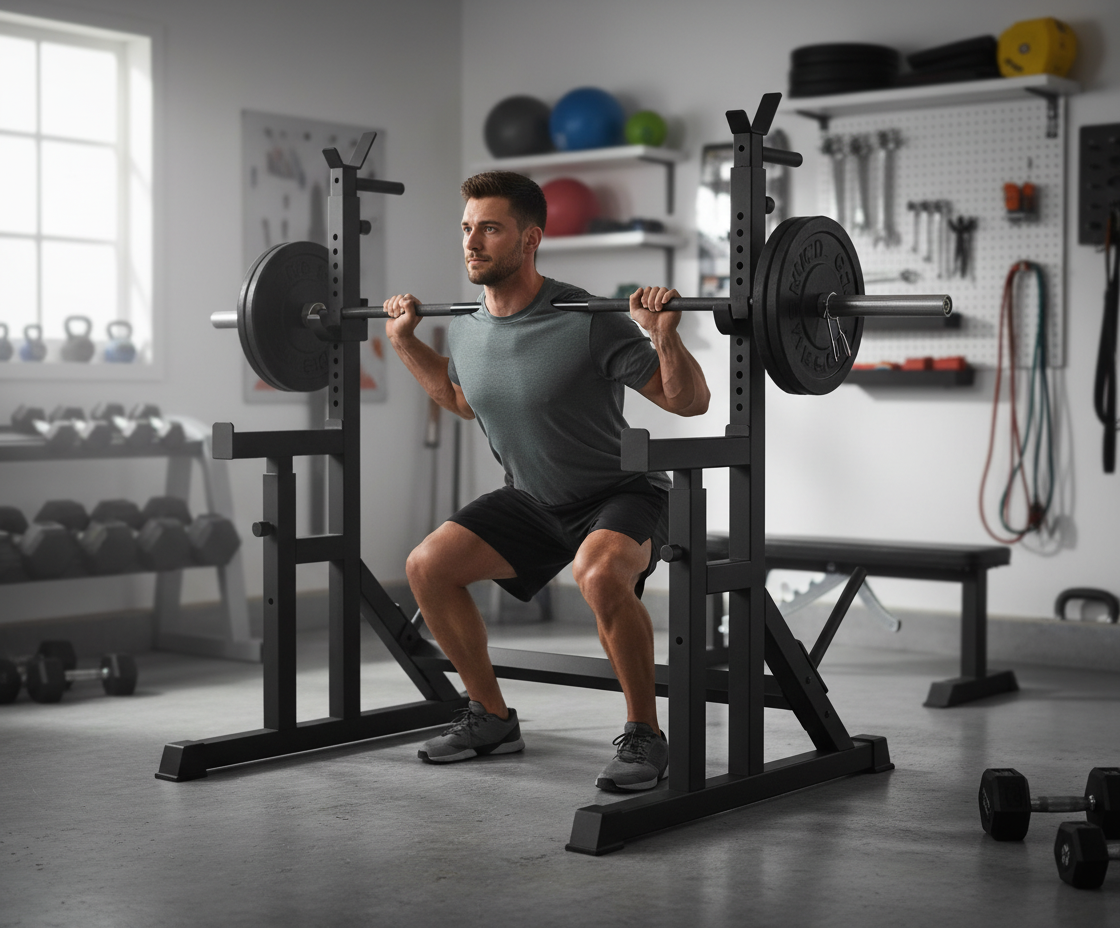 Heavy Duty Adjustable Squat Rack with Steel Construction for Barbell Training and Maximum Load Capacity of 250kg