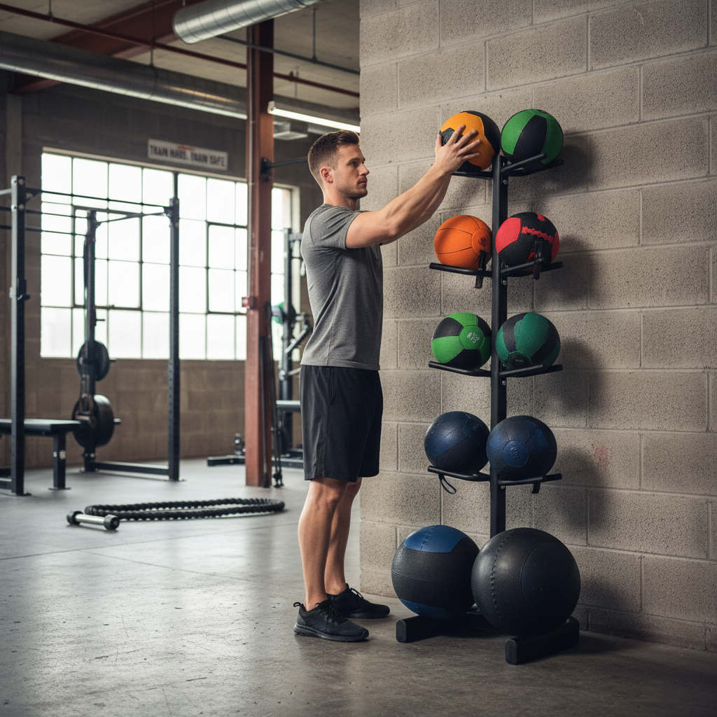 Durable Storage Rack for Up to 10 Medicine Wall Balls - Compact Construction with Dimensions of 170cm Height, 52cm Width, and 36cm Depth