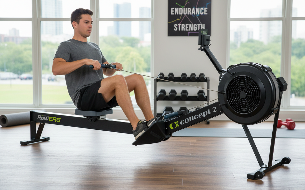 Premium Indoor Rowing Machine with Performance Monitor and Adjustable Device Holder for Full-Body Workouts