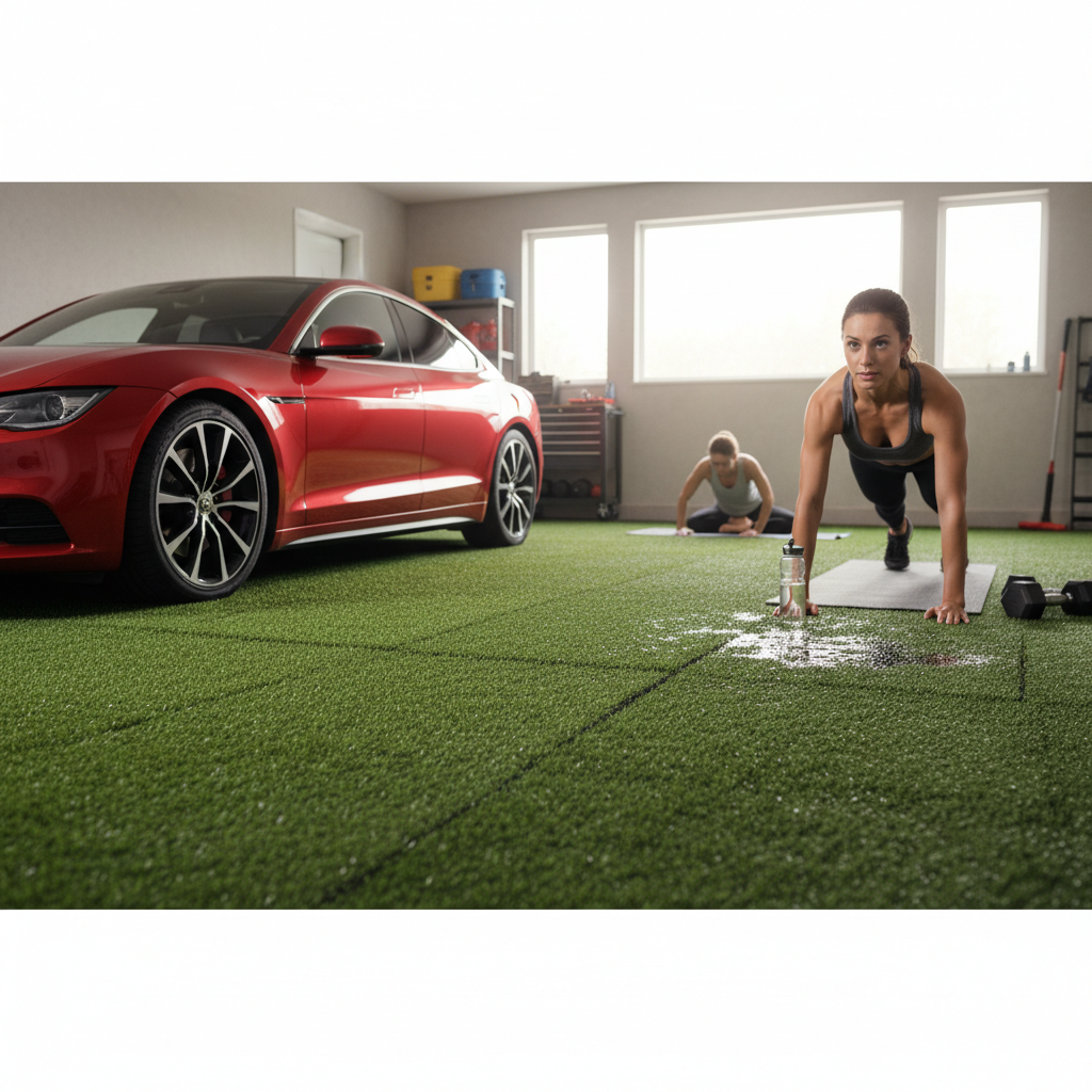 Premium Artificial Grass Rubber Floor Tiles - 27m² Double Garage Package with Easy Installation and Safety Features