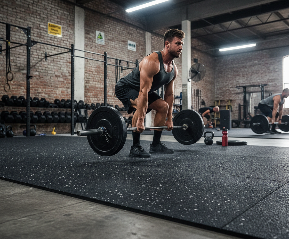 Premium Anti-Shock 20mm Rubber Gym Mat 1m x 1m with White Flecks for High-Performance Workouts