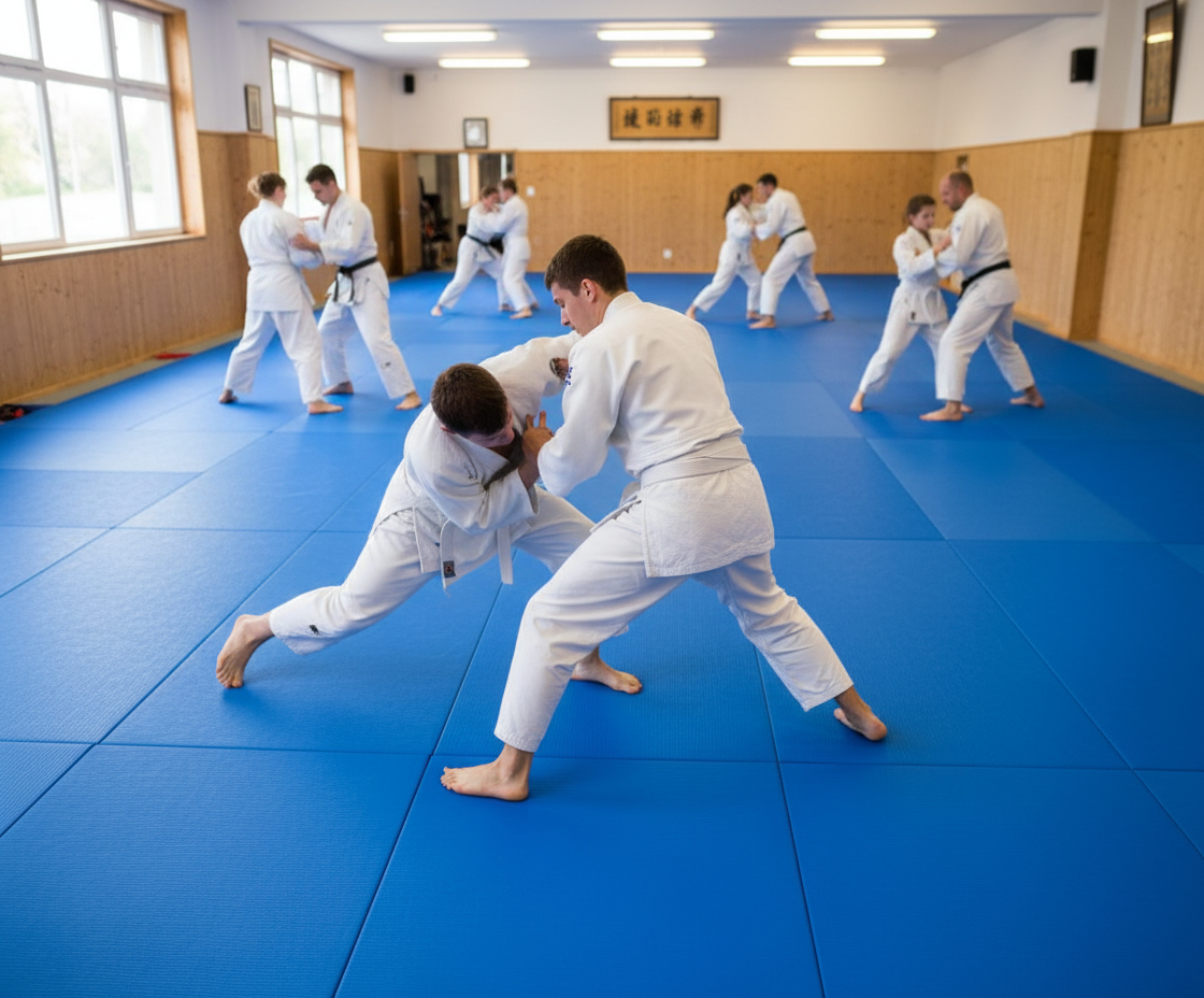 Premium 1m x 1m x 40mm Blue Judo Mat with Anti-Slip Base and High Shock Absorption