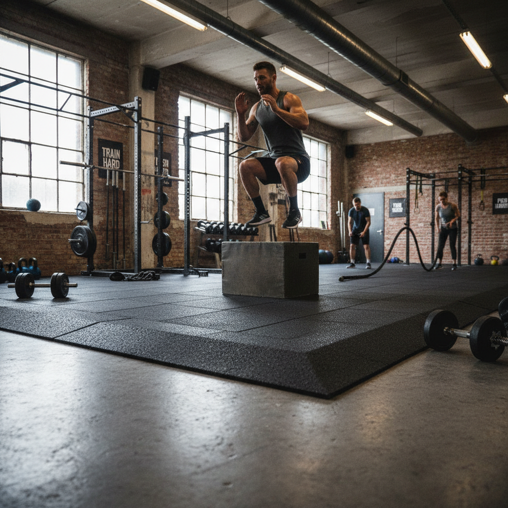Premium Heavy Duty Black Rubber Gym Flooring Tiles with 20mm Thickness, Edges and Corners for Weightlifting and Crossfit Areas