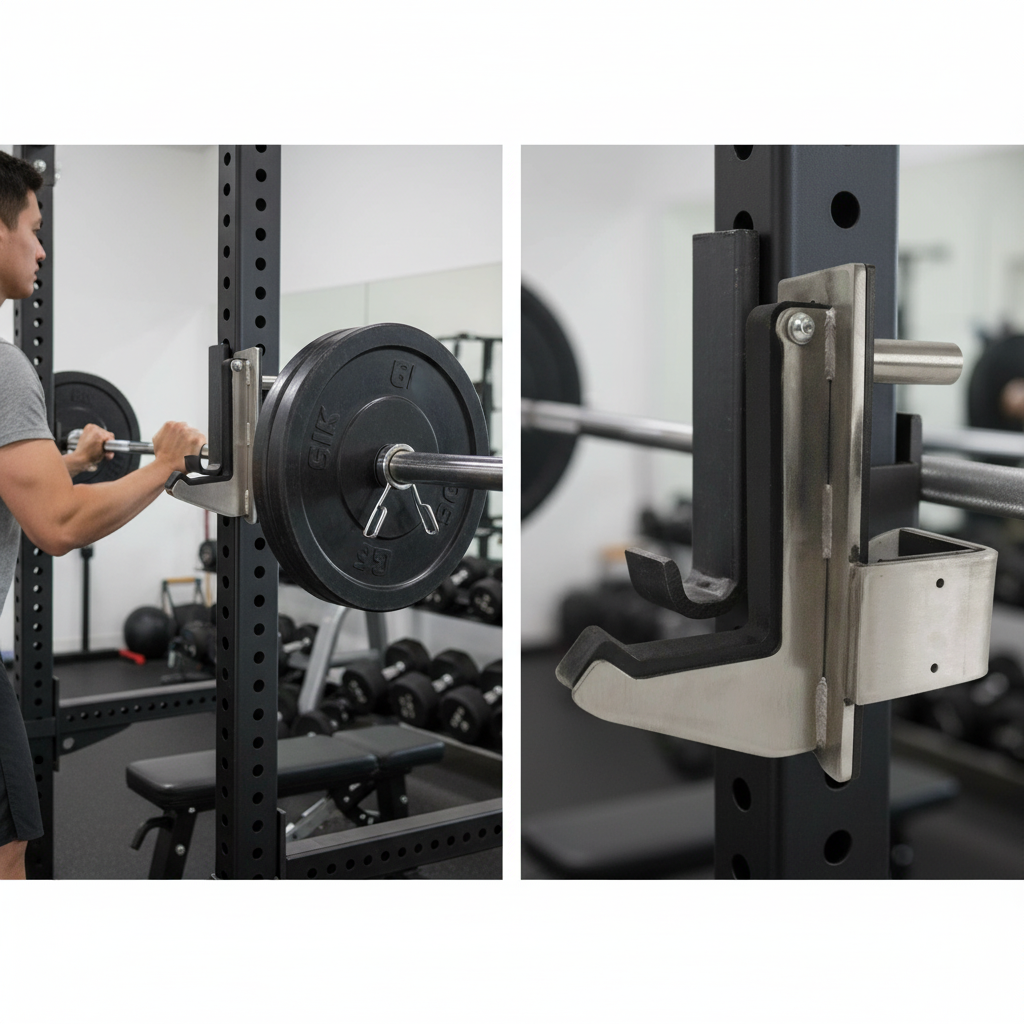 Premium Heavy Duty Sandwich J-Cups for Power Rack - Durable Steel with Plastic Protection, Easy Installation and Adjustment