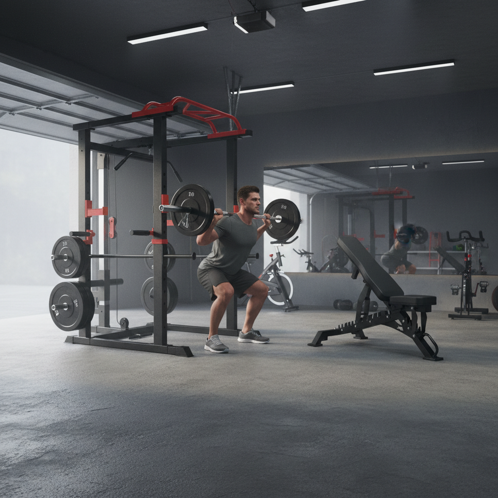 Premium Heavy Duty 150kg Bumper Plates with Adjustable Weight Bench, Power Multi Cage, and Olympic Barbell for Home Gym