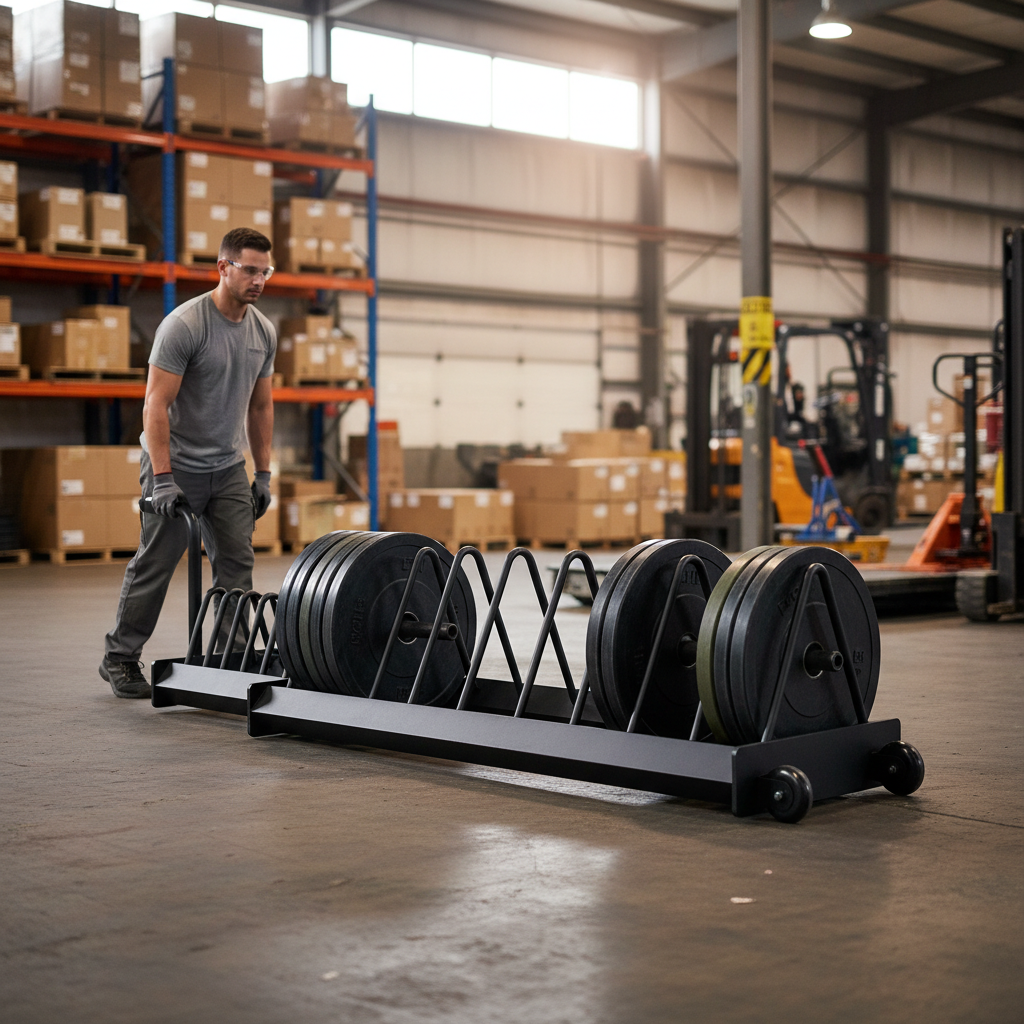 Premium Extended Horizontal Plate Rack with Wheels for Efficient Storage and Easy Mobility - Holds 16 Olympic Bumper Plates