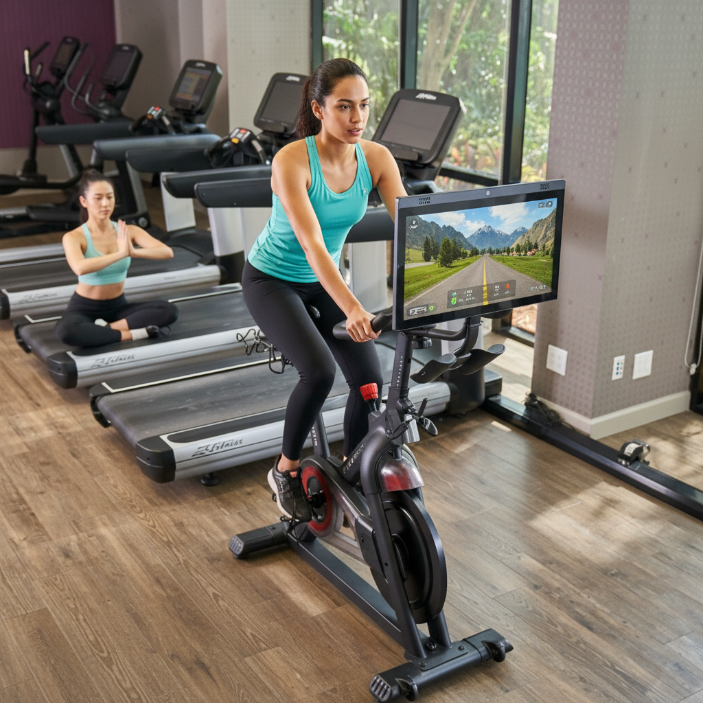 Premium Heavy Duty Commercial Exercise Bike with 22" HD Touchscreen, Magnetic Flywheel, and Bluetooth Connectivity for Maximum Workout Efficiency