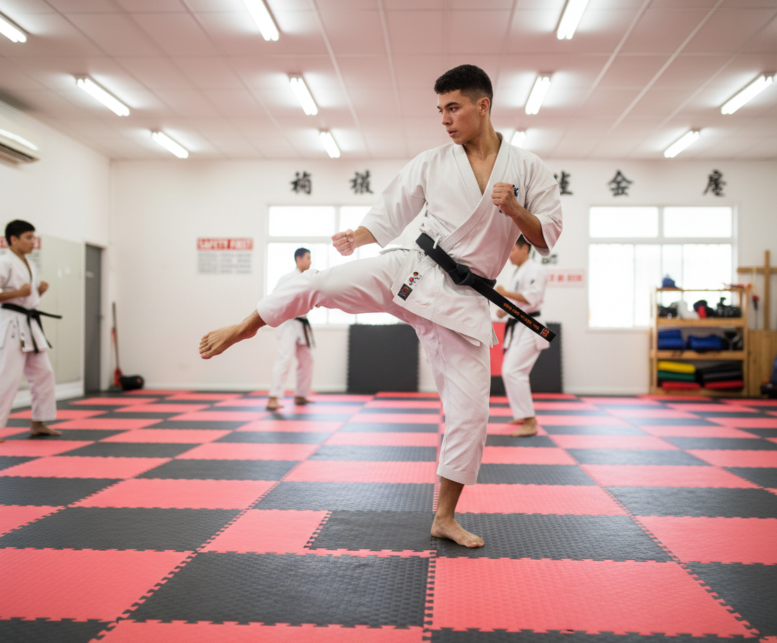 Premium 20mm High-Performance Karate Jigsaw Mats - Red/Black, Reversible, Waterproof & Anti-Bacterial