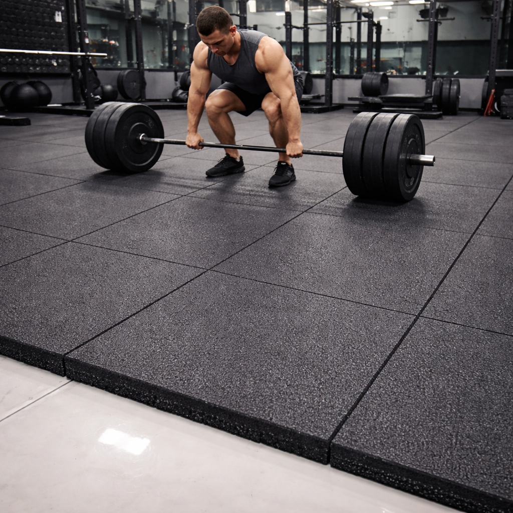 Premium Heavy Duty Black Rubber Gym Flooring Tiles with 20mm Thickness