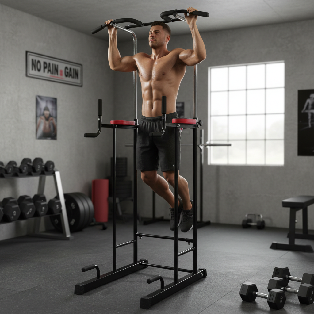 Professional Bodyweight Pull-Up and Dip Station Rack with Adjustable Height and Durable Steel Construction