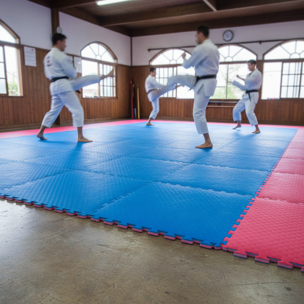 Premium 20mm Reversible Tatami Jigsaw Mats in Red and Blue - 1m x 1m with High-Density and Hardness Specifications