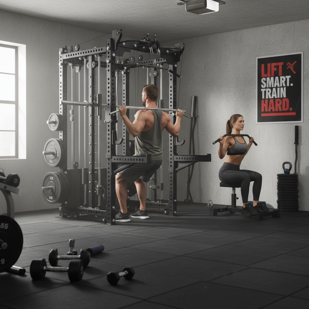 Professional Multi-Functional Power Rack with Lat Pulldown, Seated Row, and Smith Machine - Heavy Duty Strength Training Equipment