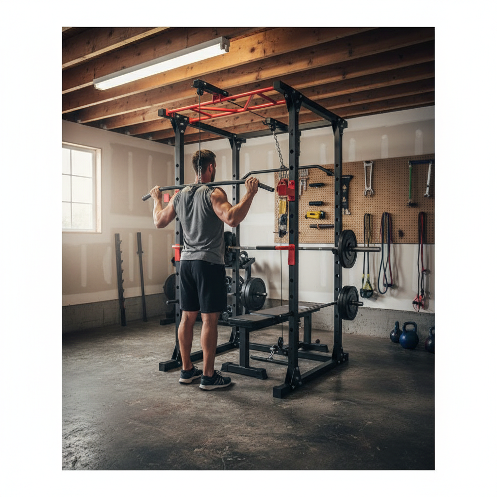 Premium Power Multi Cage with Cable Pulley System for Home Strength Training, Supports 400kg, Adjustable Safety Bars and Integrated Pull-Up Bar
