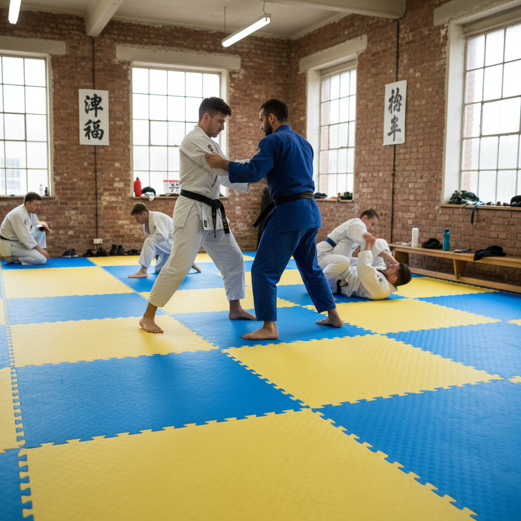 Premium 20mm Reversible Tatami Mats - Yellow and Blue 1m x 1m Jigsaw Flooring for Martial Arts and Training