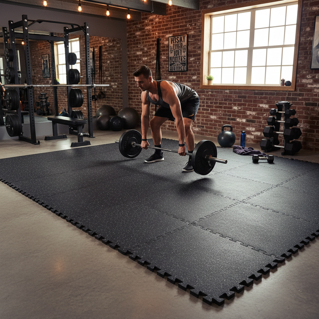 Premium Interlocking EVA Foam Gym Mats with Rubber-Topped Surface - 60cm x 60cm x 14mm for Home Gym Flooring